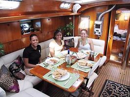 Guests dining below decks