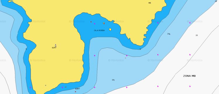 To open Navionics chart of yacht anchorage in Cala Rossa