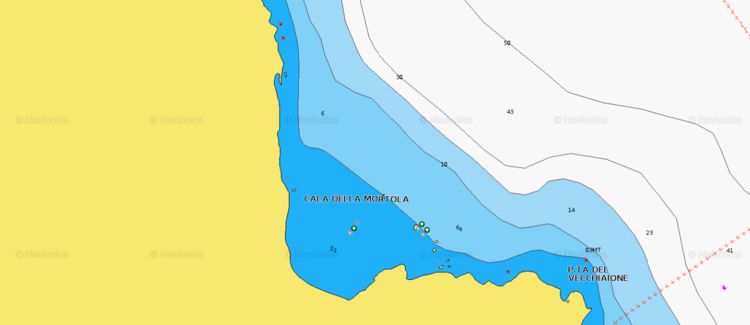 To open Navionics chart of yacht anchorage in Cala Della Mortola