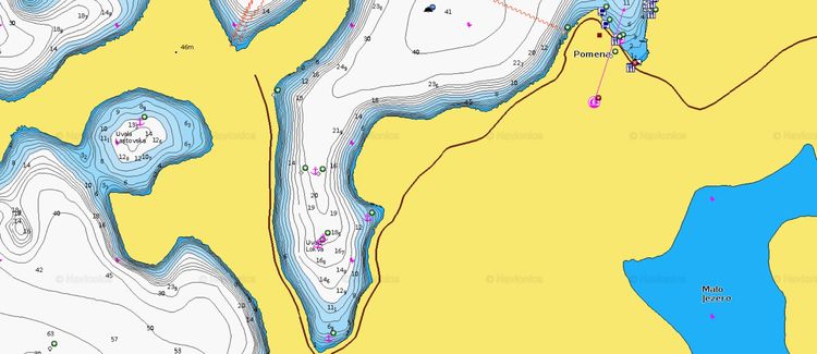 To open Navionics chart of yacht mooring in Pomena Bay