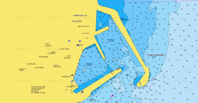 To open Navionics chart of yacht moorings in Porticello