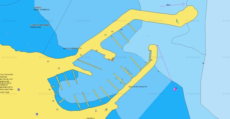 To open Navionics chart of yacht mooring in the port of San Nicola l'Arena