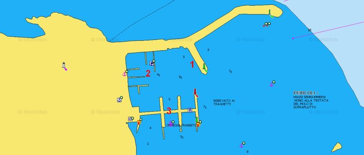 To open Navionics chart of yacht moorings in  Cefalu