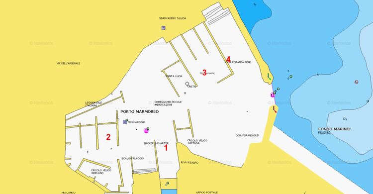 To open Navionics chart of Yacht moorings in Porto Marmoreo