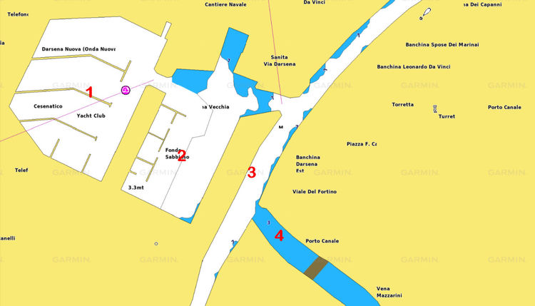 Map of yacht moorings in Porto Cesenatico