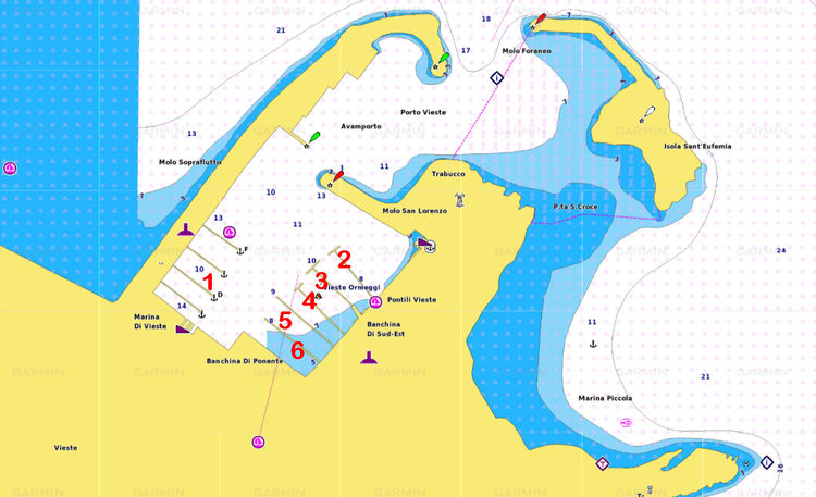 Map of Yacht Mooring in Porto Vieste