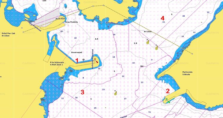 Map of Yacht moorings in the Tremiti archipelago